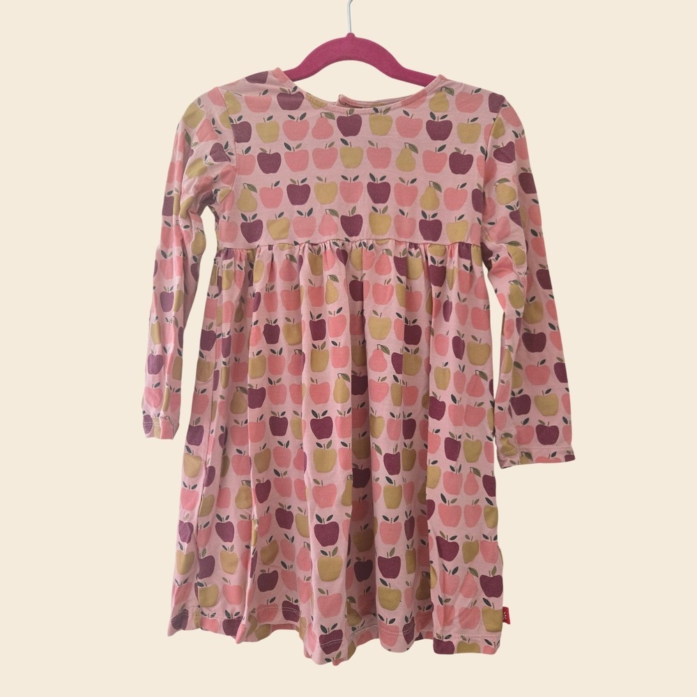 Magnetic Me Pink Apple Pear Fruit Print Modal Magnetic Back Dress Kids 5Y